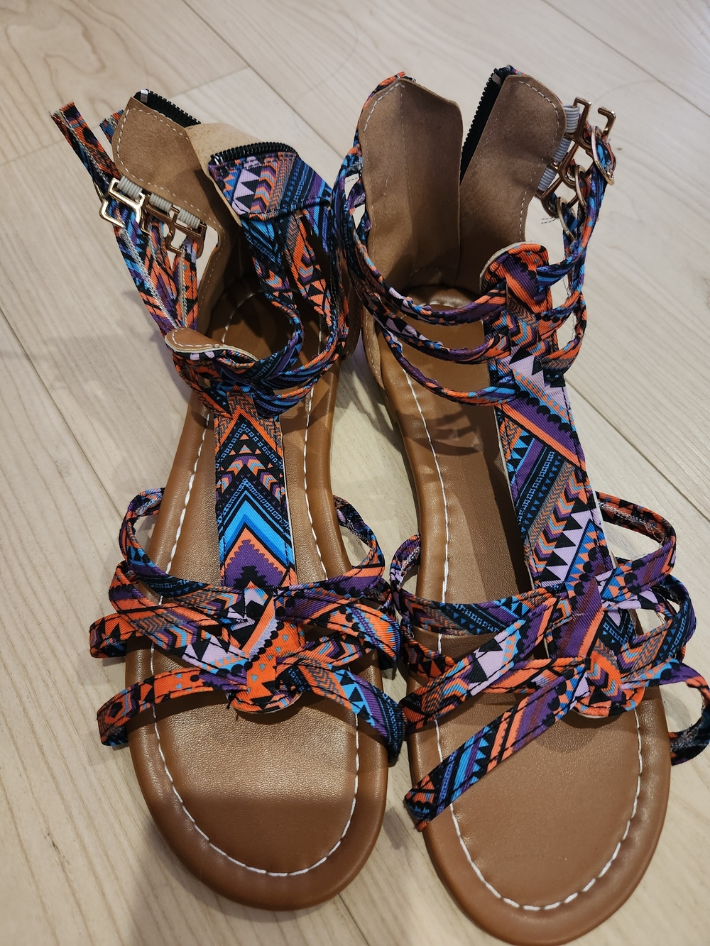 SHEIN Multicolor Aztec Strappy Gladiator Sandals